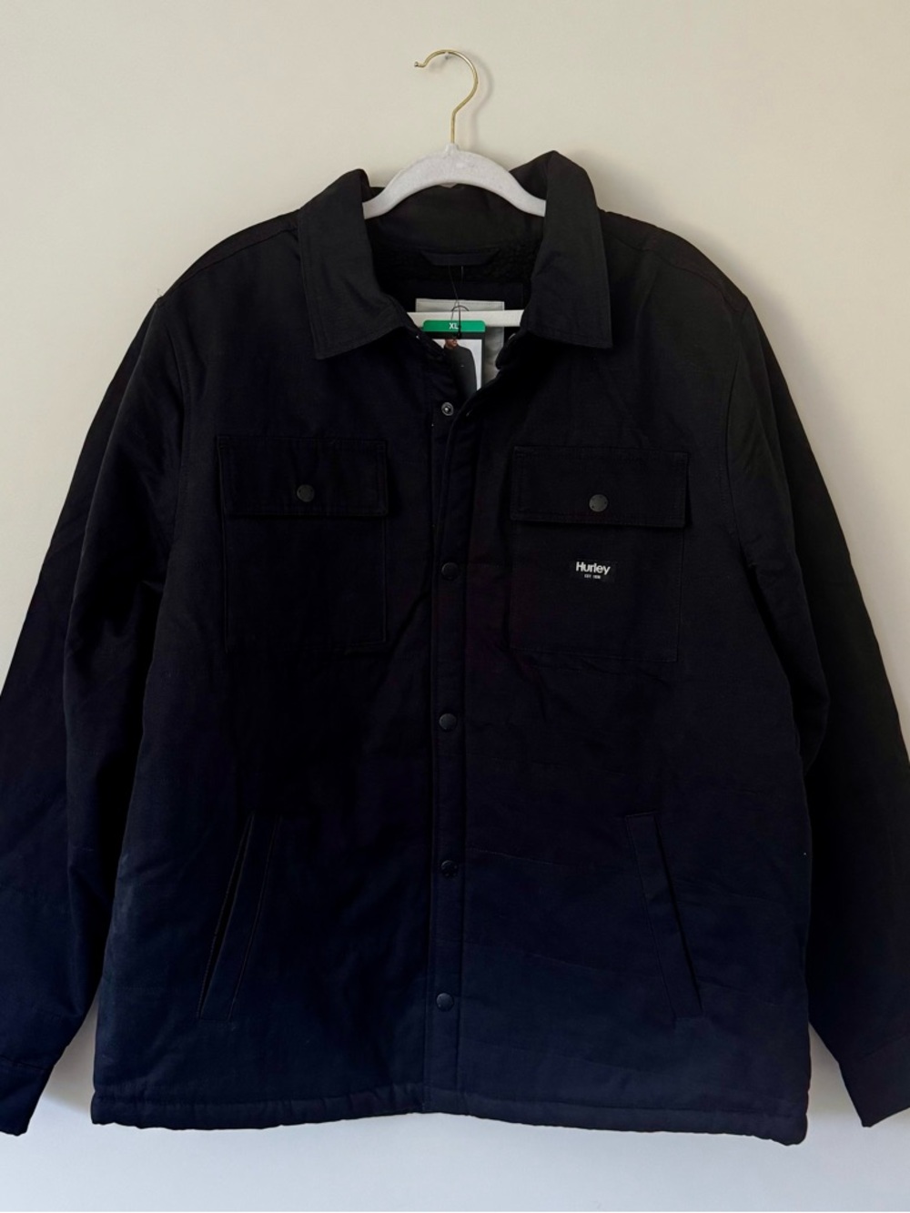 NWT Hurley Canvas Sherpa Fleece Lined Shirt Jacket, Black – Men’s XL